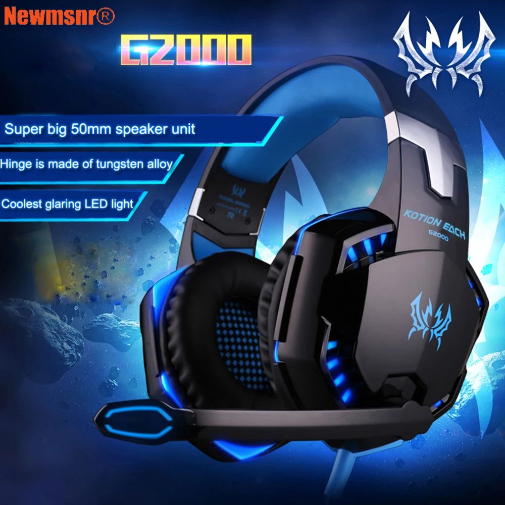 cheap Newmsnr G2000 Computer Stereo Gaming Headphones,Deep Bass Game Earphone Headset with Mic LED Light for PC Gamer Music Instock