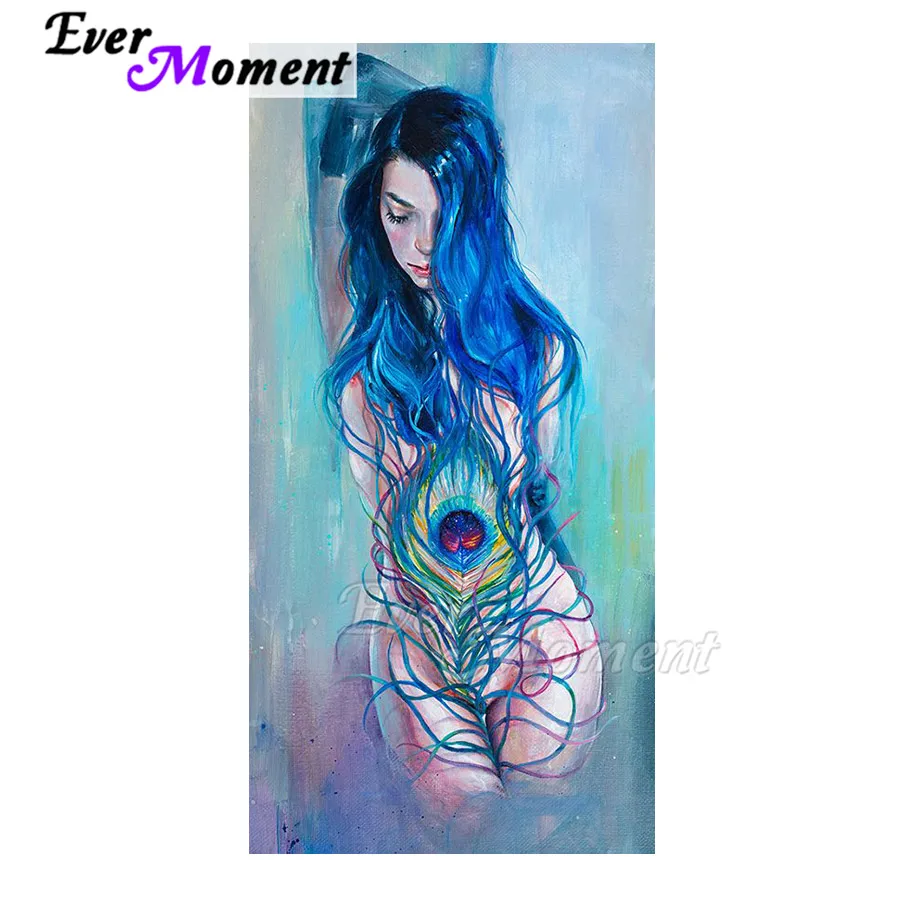 

Ever Moment Diamond Painting Blue Hair Woman Kneeling Full Square Drill Wall Cross Stitch Diamond Embroidery Mosaic 3F2198