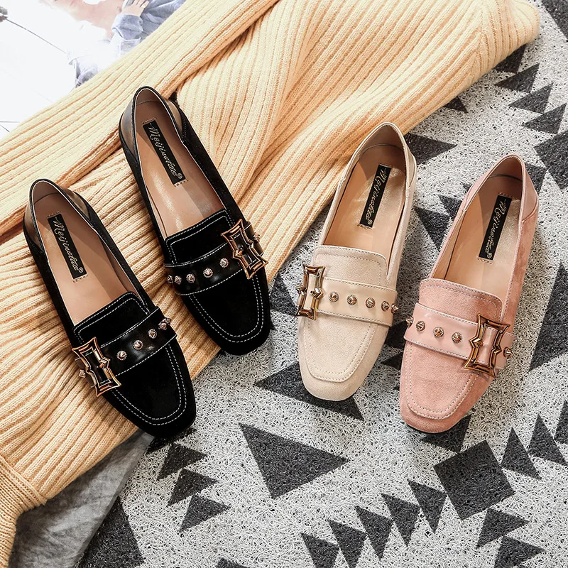 

Korean Shoes Square Toe Casual Female Sneakers Large Size Women Women's Moccasins All-Match Flats Slip-on 2019 New Big Size