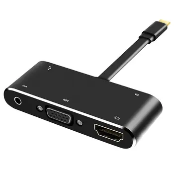

USB Type C Hub Adapter 4K Type-C To HDMI/VGA/3.5mm Audio Jack/USB 3.0 Port/PD Converter For Laptop PC Computer