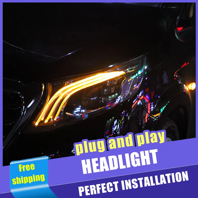 Billige 2PCS Auto Stil LED scheinwerfer für benz Vito 2016 2019 für Vito kopf lampe LED DRL Objektiv Doppel strahl H7 HID Xenon bi xenon objektiv