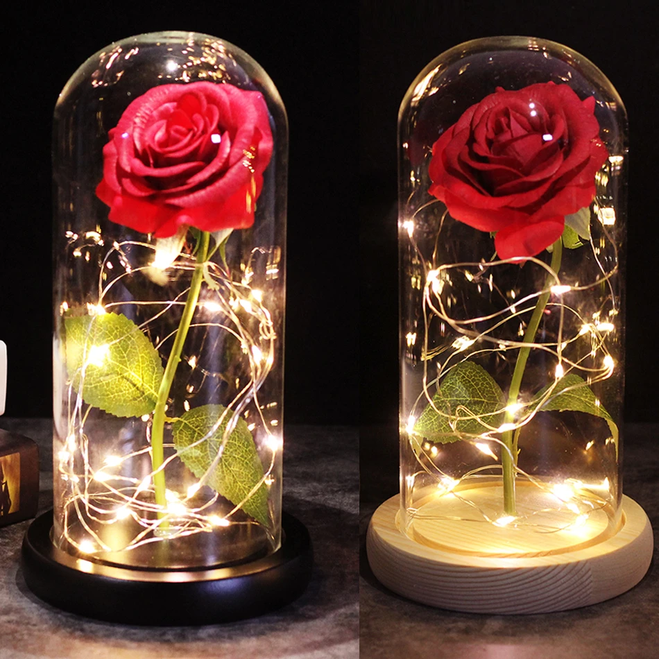 Medium beauty and the beast red rose in a glass dome on a base
