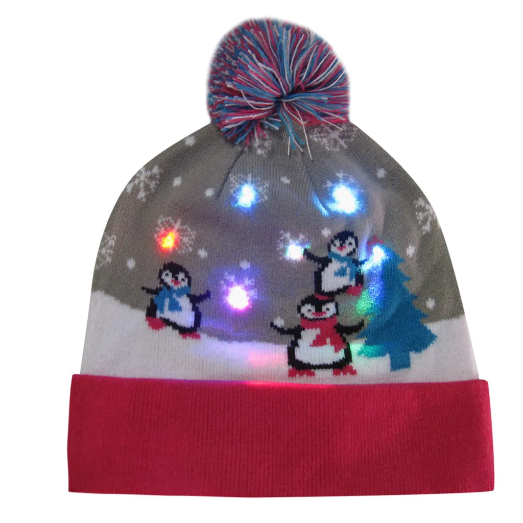 

2020 Colorful LED Merry Christmas Hats Beanie Sweater Christmas Santa Hat Light Up Knitted Hat for Kid Adult For Warm Cap Gifts
