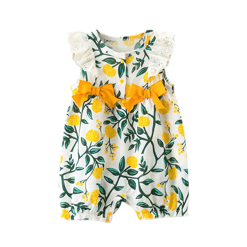 2019 Fashion Cute Toddler Kids Baby Girl Floral Ruffle Romper Flower Print Summer Bowknot Kids Jumpsuit Newborn Clothes