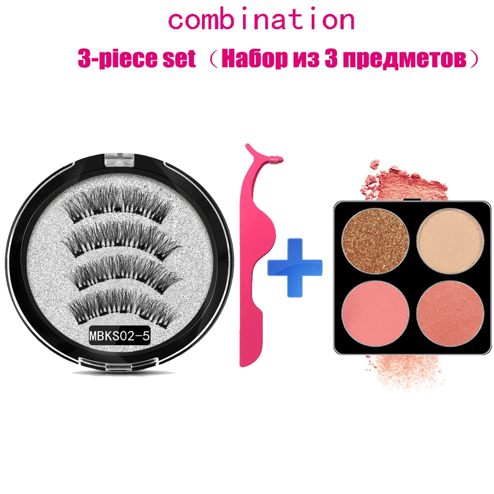MB 5 Magnetic eyelashes Eye Shadow with handmade 3D/6D faux cils magnetique False magnet Mink lashes+ tweezers+Eye Shadow - Цвет: MBKS02-5-CR-CRES03