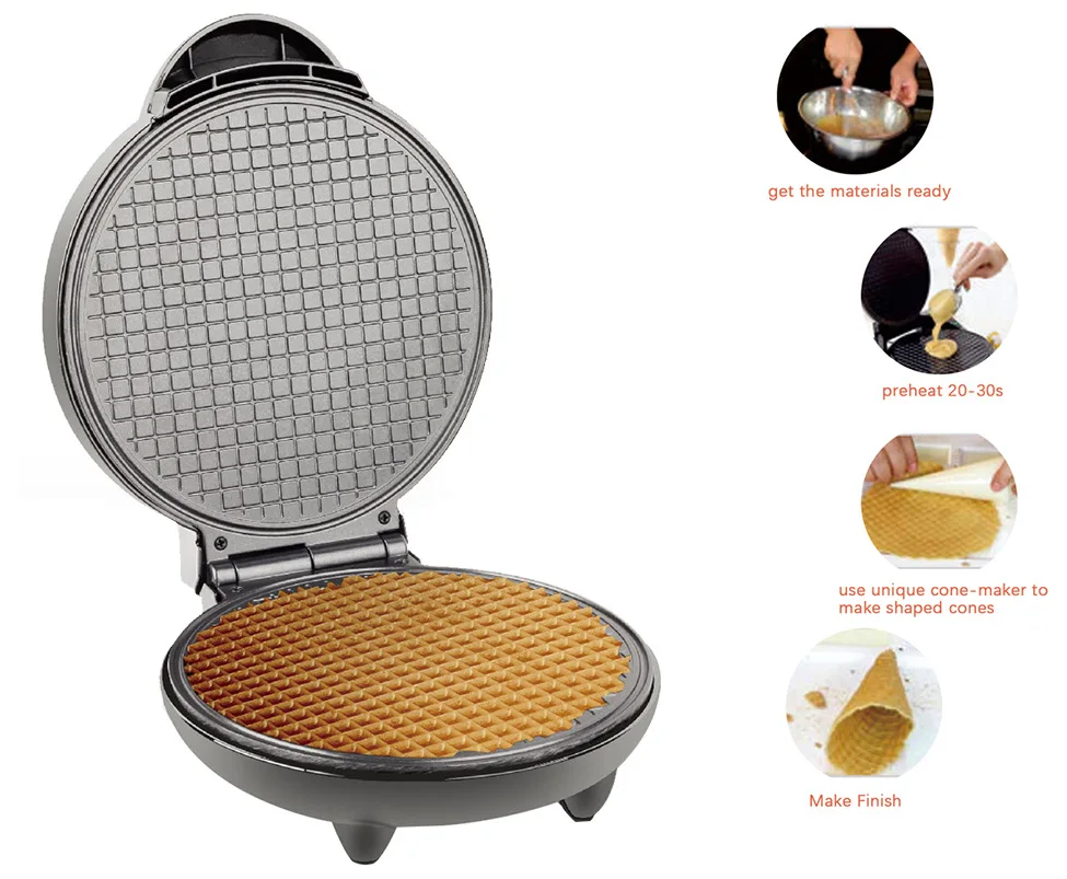 Description Picture 3 of itemElectric Crispy Egg Roll Maker Omelet Sandwich Iron Crepe Baking Pan Waffle Pancake Oven DIY Ice Cream Cone Machine EU Plug