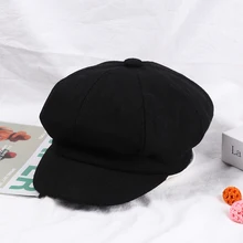 Хлопковый женский модный берет осень зима восьмиугольная кепка шапки стильный артист живописец газетчик Кепка s Черный Серый Берет шляпы сомбреро