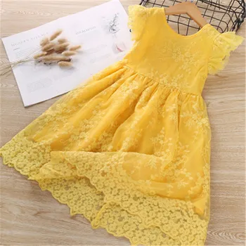

Summer Dress vestidos Princess Girl Clothes Kids Dresses vestido Baby Printing Gauze Party Clothing Short sleeve yellow children