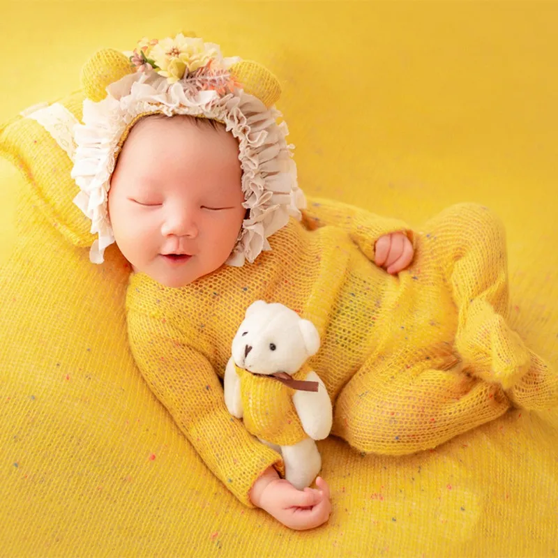 Newborn Photography Props Girl Boy Outfit Flower Hat Pillow Doll Set Baby Clothes Studio Photo Costume Fotografia Accessories