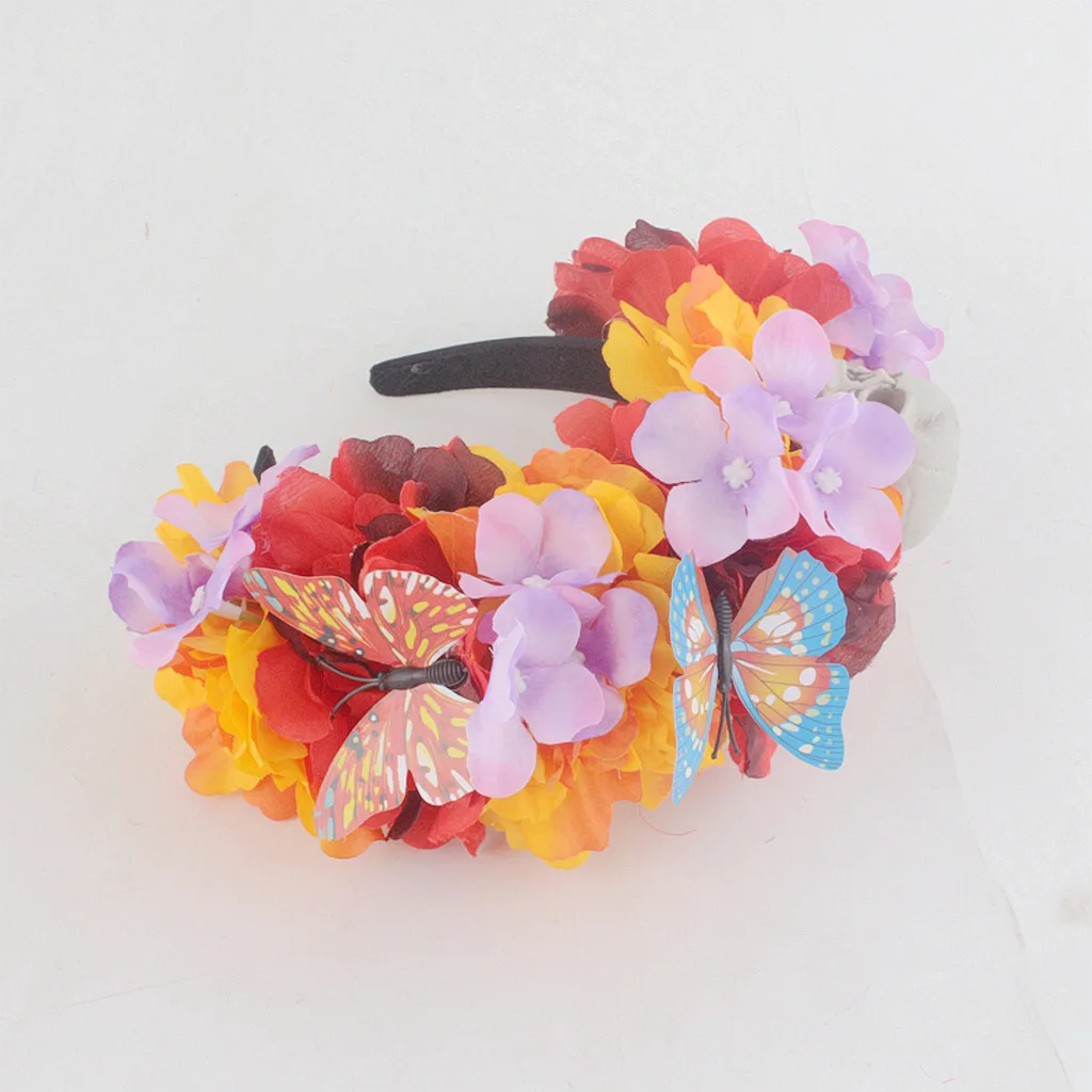 Halloween Party Prom Headband Skull Rose Floral Hairband Halloween Headdress Girls Women Funny Hair Accessories Adjustable