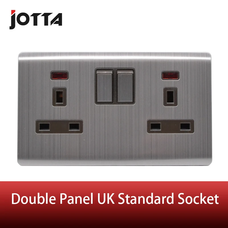 

13A double wall socket UK standrad stainless metal style with led light