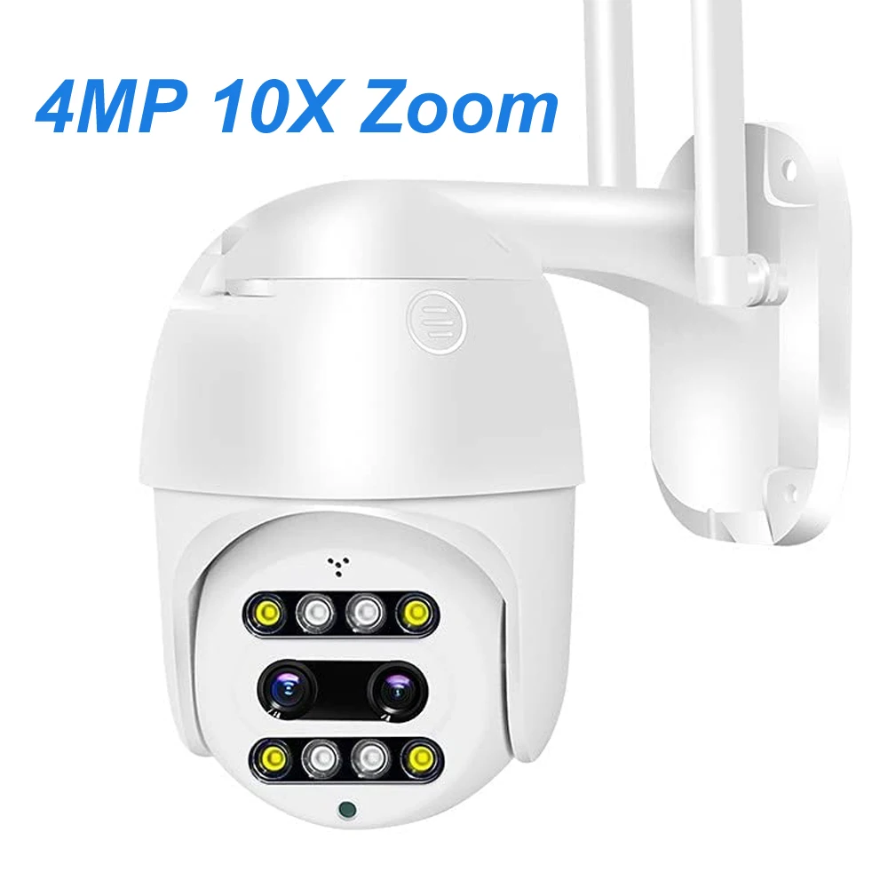 4MP WiFI PTZ Camera Speed Dome 10X Zoom Dual Lens Wireless IP Outdoor Loop Recording Color Night Vision Remote Control | Безопасность и