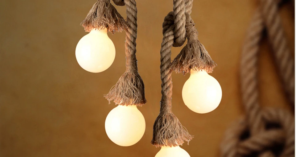 Vintage Hemp Rope  Pendant Light  Attic Personality Industrial  Pendant lamp Restaurant Bar Coffee Shop Light Studio Bedroom pendant lamp