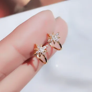 

Hexagram Ear Clip Retro High Grade Sense Clip-on Pierceless Women's French Diamond Set Earrings Normcore Style Elegant Ear Stud