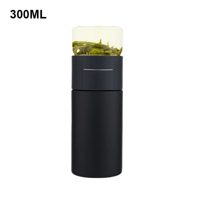 Insulated Cup with Filter 316 Stainless Steel Tea Bottle Tea Infuser Vacuum Cup with Glass Infuser Separates Tea and Water 500ML black 300ml