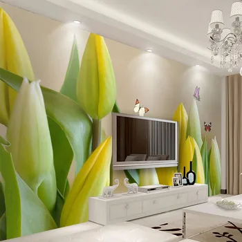 

Custom Photo Wallpaper 3D Stereo Tulip Flowers Butterfly Fresco Living Room TV Sofa Bedroom Home Decor Background Wall Papers 3D