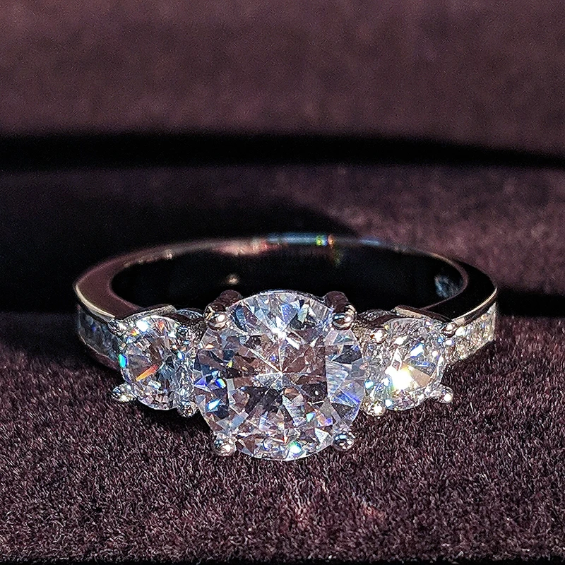 Кольцо обручальное из серебра 925 пробы с тремя камнями 3 карата|ring jewelry|sterling silver