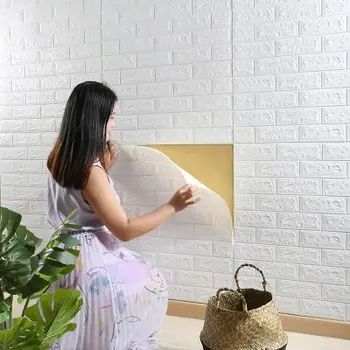 

3D Brick Wall Stickers Self adhesive PE Foam Wallpaper Living Room TV Background Decor Panels Kids Room Protection