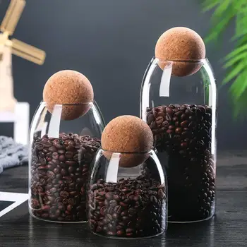 

550/750/1200ml Clear Wood Cork Glass Storage Bottle Bean Sugar Tea Coffee Cork Stopper Glass Jar Can Household Organizer