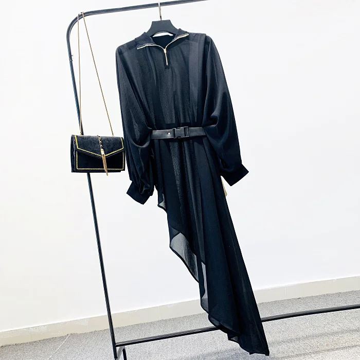 Dress Women Spring Autumn New Irregular Lantern Sleeve Long Sleeve Loose Holiday Sunscreen Chiffon Shirt Dress Dresses Ladies