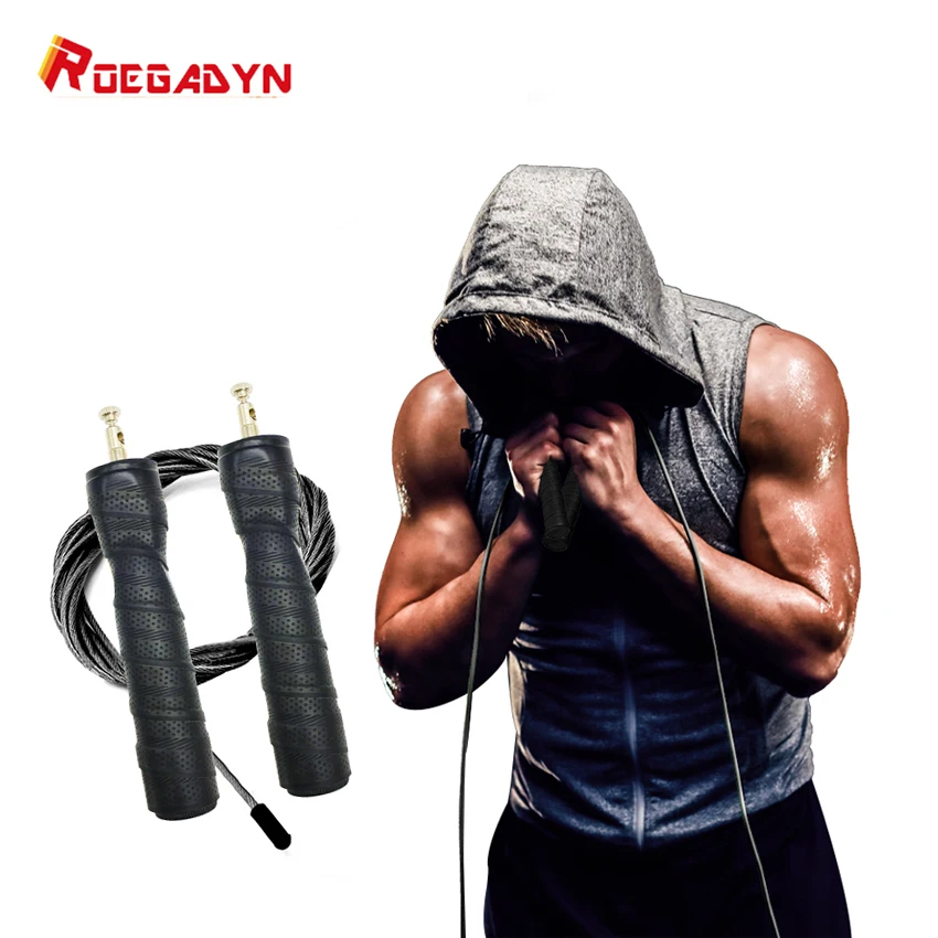 Roegadyn Sports Black Antislip High Speed Jump Rope Wire Jumping Ropes Speed Skipping Weighted