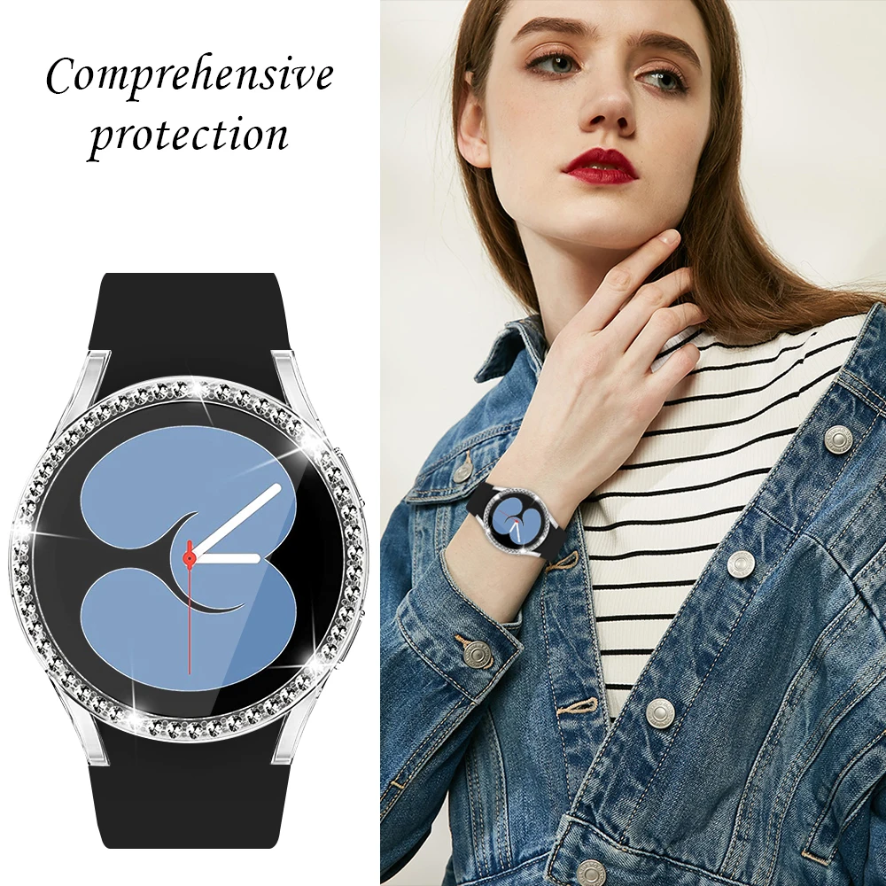 Diamond Bumper Glass+Case for Samsung Galaxy Watch 4 40mm 44mm Protector Cover Watch Screen Protector for Samsung Galaxy Watch 4