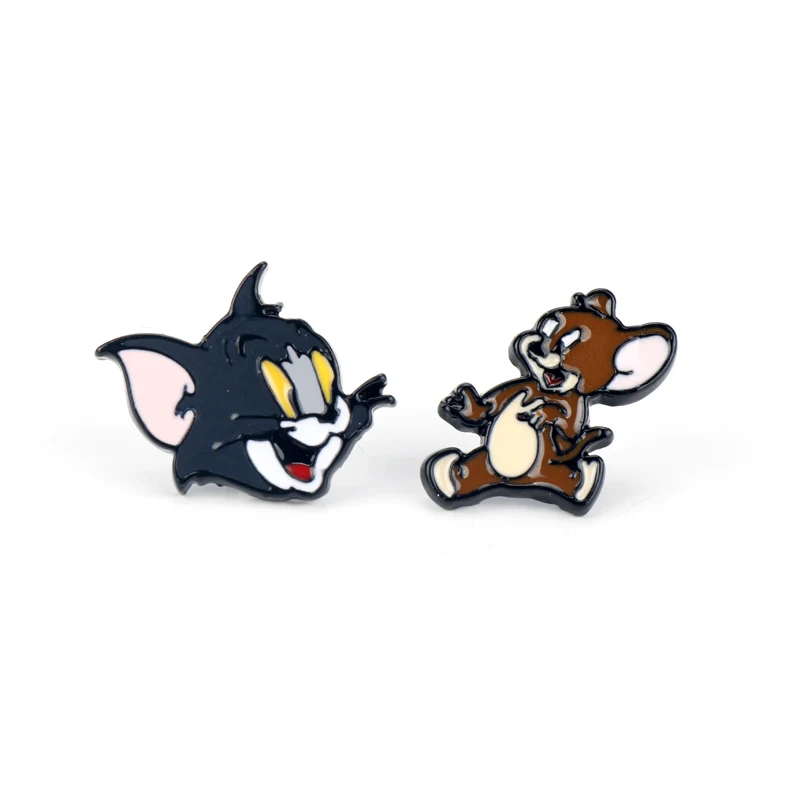 Tom and Jerry Anime One Piece Luffy Tom and Jerry Alice in Wonderland Stud Earrings The Nightmare Before Christmas Jack Sally Cute Earrings - Окраска металла: Tom and Jerry