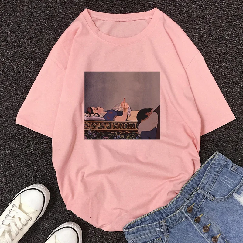 2482-Pink Симпатичная футболка с принтом «Принцесса ест бургер», Женская Повседневная Свободная футболка с круглым вырезом и длинным рукавом, базовая Винтажная Футболка Harajuku - Цвет: 2482-Pink