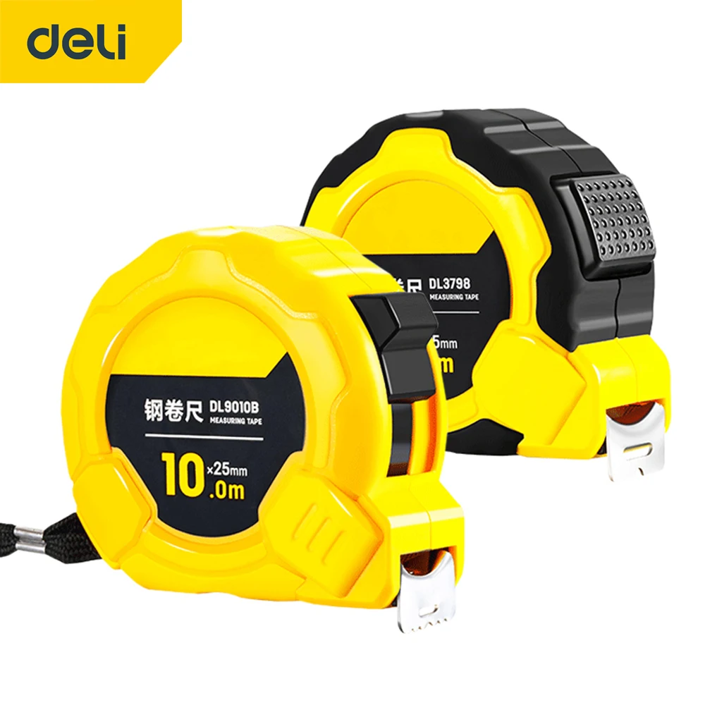Deli High Precision Steel Measurement Tape System Auto Lock Tape Measure 3/5/7.5/10M Retractable Professional Measuring Tool