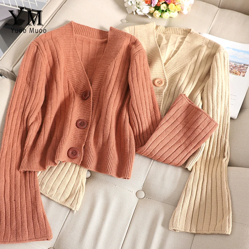 

YuooMuoo 2019 Korean Style Women Short Cardigan Good Quality Comfy Pink Striped Knitted Crop Sweater Cardigan Elegant Knitwear