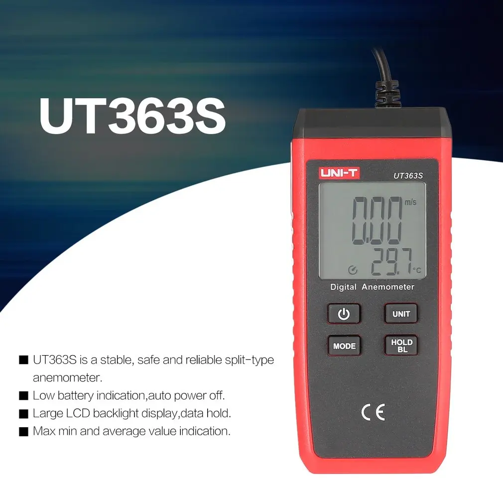 UNI-T UT363S цифровой анемометр, термометр, измеритель скорости ветра и воздуха, измеритель температуры, тестер температуры, портативный сплит-тип, распродажа