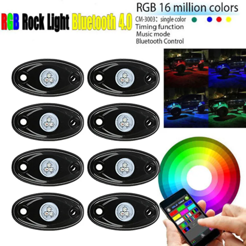 12V 8 Pods/комплект RGB светодиодные горные фонари беспроводной Bluetooth контроль неоновый светодиодный фонарь комплект для джип грузовик фара дальнего света для внедорожника автомобиля