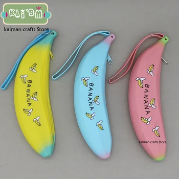 

New Colorful Silicon Cute Banana-shaped Pencil Case, Custom Pouch School Pencil Case, Zipper Up Soft Leather Double Pen Case
