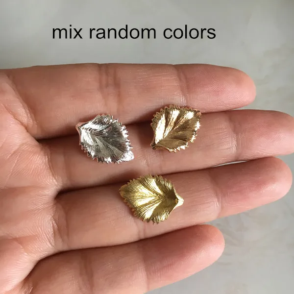 Mix Random Colors 16 шт.-Латунные Литые Подвески 12*17 мм необработанные латунные золотые, серебристые листья, самодельные ювелирные изделия - Окраска металла: Mix Random Colors