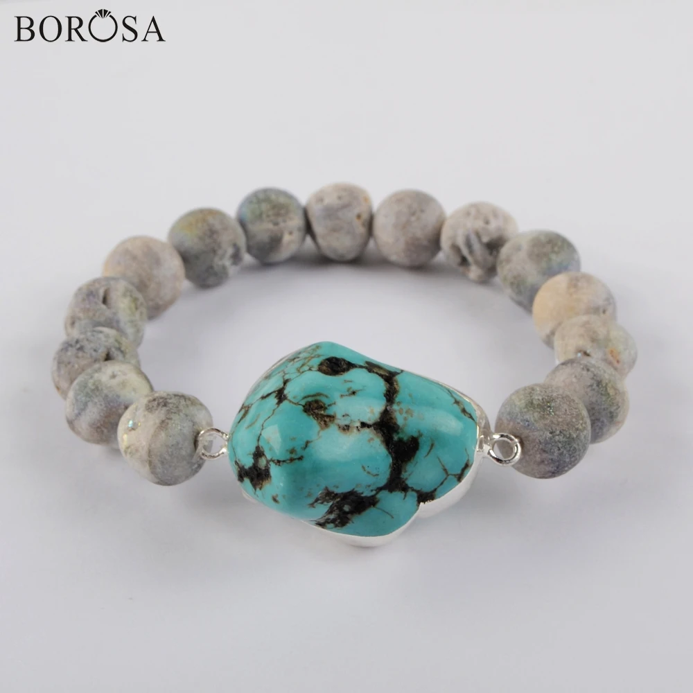 5Pcs Silver Plated BOROSA Мода 10 мм синий Howlite Разъем 10 мм бусины браслет в золотой браслет Бирюзовый Шарм браслет для женщин Подарки G1931 - Окраска металла: 5Pcs Silver Plated