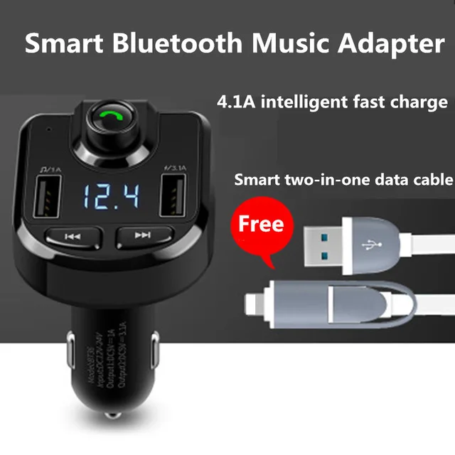 3.1A громкой связи Bluetooth автомобильный комплект двойной USB телефон быстрое зарядное устройство fm-передатчик стерео аудио MP3 музыкальный приемник Bluetooth адаптер TF - Цвет: Two-in-one cable
