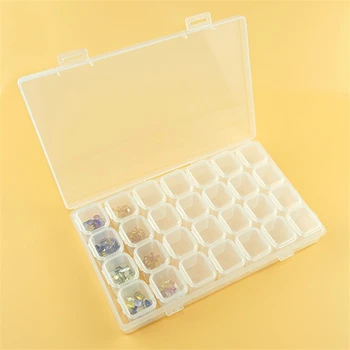 

28 Slots Nail Art Storage Box Plastic Holder For jewelry Rings Rhinestone Diamond Painting Organizer Transparent Display Case