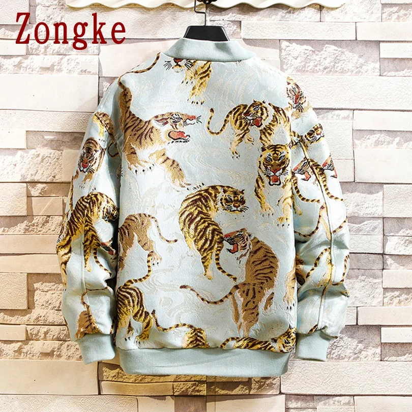 Zongke/мужская куртка с вышивкой тигра, уличная куртка-бомбер, мужская зимняя куртка в стиле хип-хоп, мужская куртка, пальто, 5XL, осень, новинка