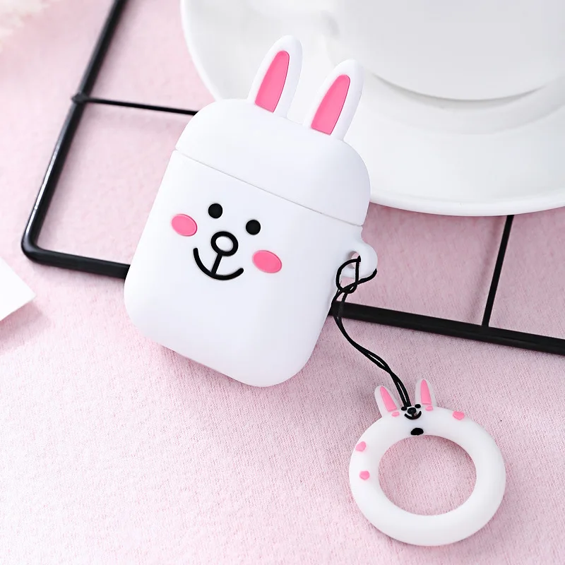 Силиконовый защитный чехол с 3d-изображением животных из мультфильма Airpods с кольцом на палец