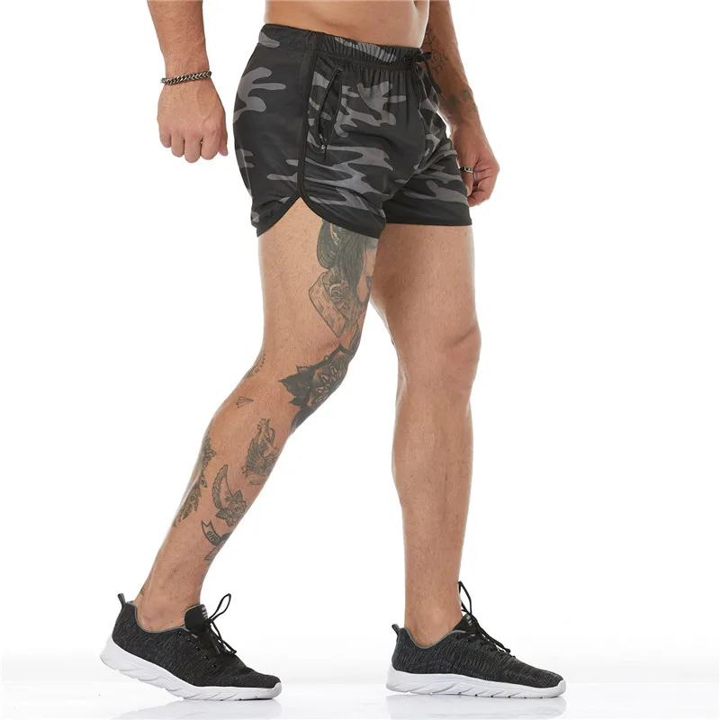 2023 NEW Camouflage Men's Shorts Gym Men Sport Running Shorts Fitness Zip Pocket Jogging Shorts Quick Dry Men Gym Short Pants 3