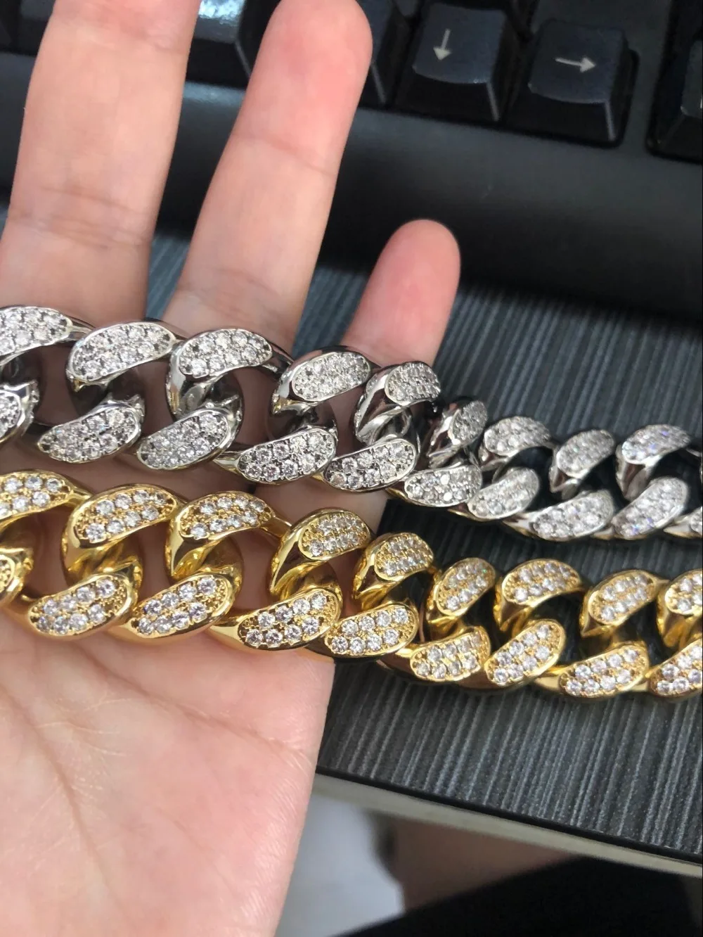 THE BLING KING 20 мм CZ кубинские цепи Золото зубец Майами кубинская чокер большой замок кубического циркония ожерелье цепь