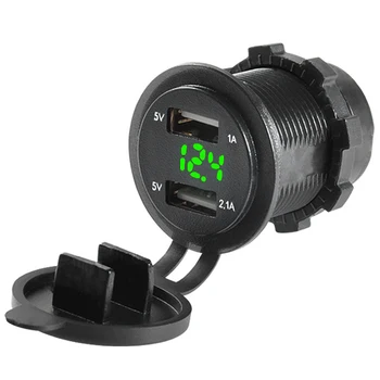 

12V / 24V Fast Charging Car Cigarette Lighter Socket Usb Charger Led Voltmeter Ammeter Black & Green