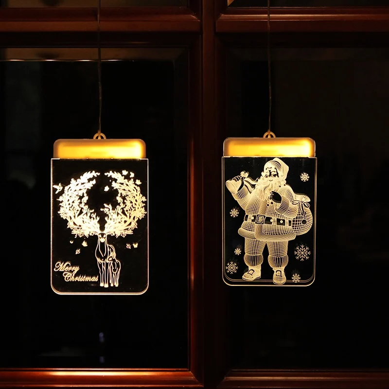 

Festival LED Lamps Holiday Snowflakes Santa Claus Fairy Lights Battery Powered Hanging Ornaments Christmas Tree Party Home Decor