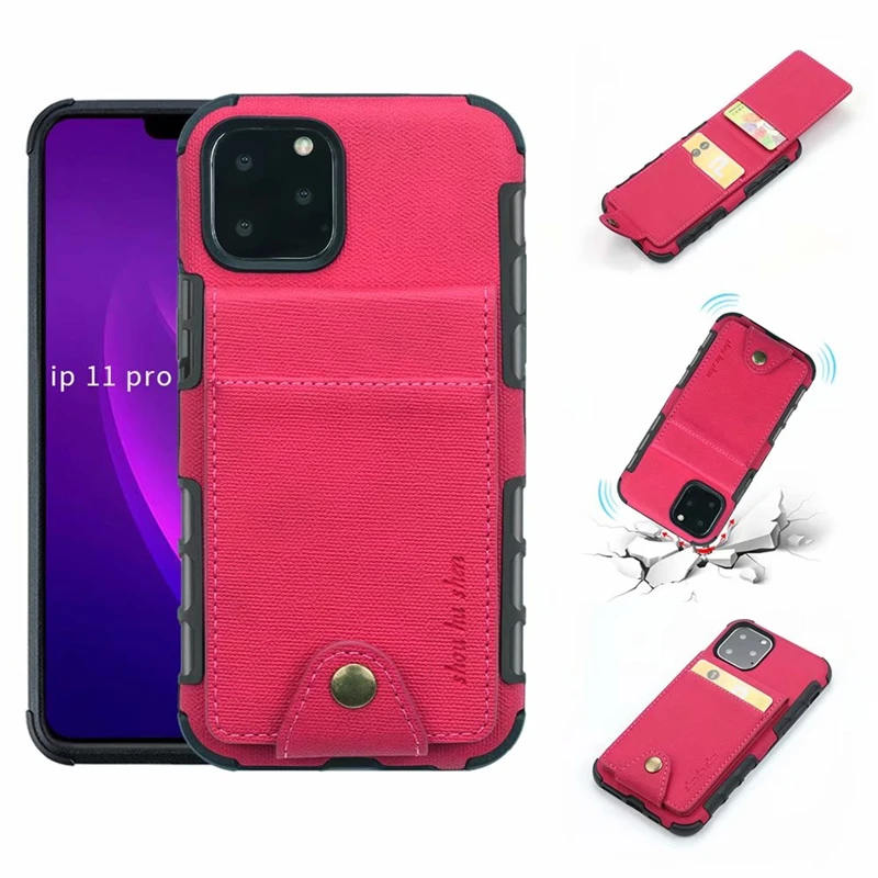 Пряжка держатель для карт кошелек чехол для Apple IPhone 11 Pro Max Роскошный кожаный чехол для телефона противоударный модный бизнес - Цвет: Красный