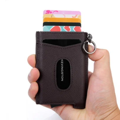Деловой смарт-кошелек из натуральной воловьей кожи, RFID держатель для карт, тонкий Противоугонный защитный ID держатель, алюминиевая коробка, чехол для карт - Цвет: coffee cow leather