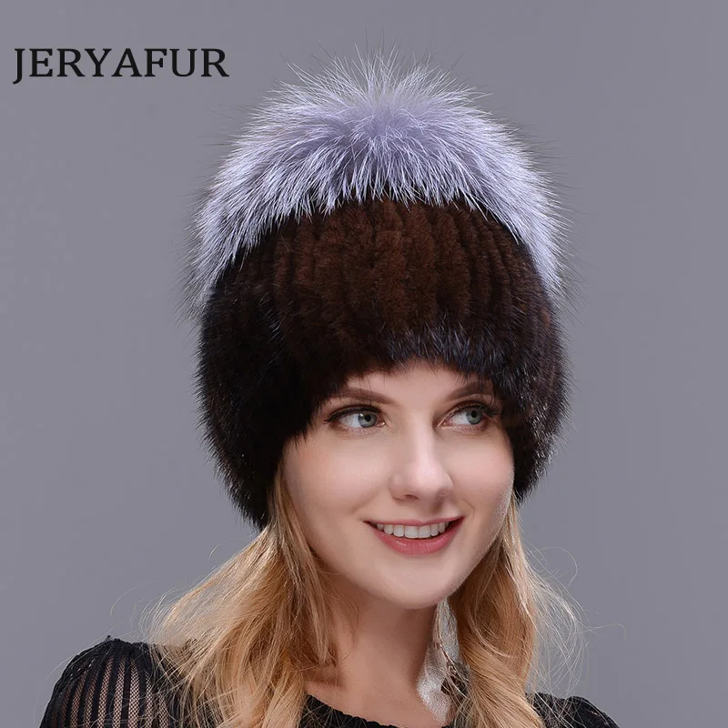 Лыжные шапки frauen Mittleren alters in der winter nerz pelz frauen gestrickte pullover hut modische mode europyaischen und Amerikani