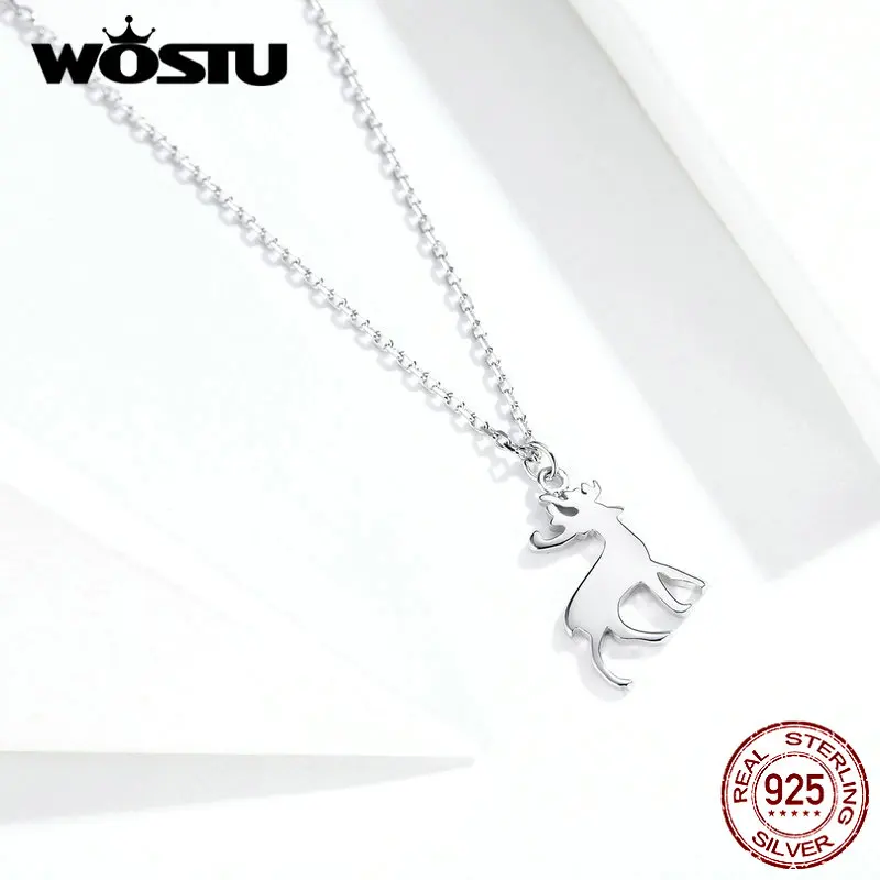 WOSTU, новинка, модное, 925 пробы, серебряное, элегантное ожерелье «Олень», длинная цепочка, ожерелье для женщин, подарок на день рождения, хорошее ювелирное изделие, DXN362