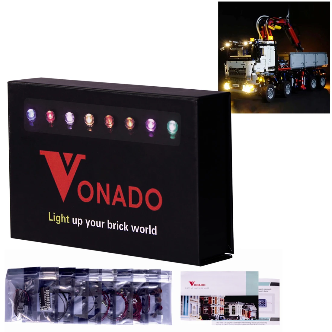 Vonado светодиодный светильник на батарейках, строительный блок, модифицированный комплект для Mercedes Arocs 3245 42043 Technic, внедорожник Technic Car
