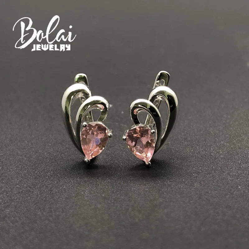 Bolaijewelry, созданный драгоценный камень Груша 5*7 мм морганит нано застежка серьги 925 стерлингового серебра ювелирные украшения для женщин