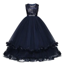 Лидер продаж, без рукавов, с круглым воротом, Детские платья для детей модная одежда для девочек расшитое блестками платье принцессы с бантом платье-пачка свадебное, вечернее платье бальное платье